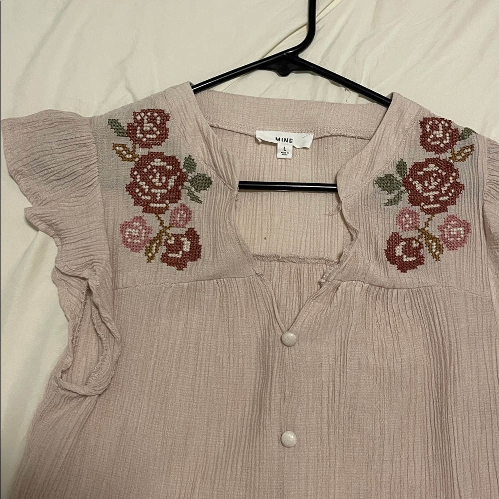 Floral Embroidered Blouse with Ruffle Sleeves - Picture 2 of 2